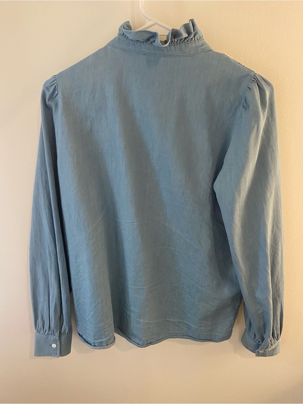 Sezane Blue Ruffle Lace Button-Down Blouse size 38 - Picture 2 of 4